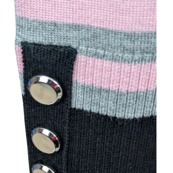 Investments Turtleneck Sweater Medium Long Sleeve Pink Black White Striped - Picture 5 of 9